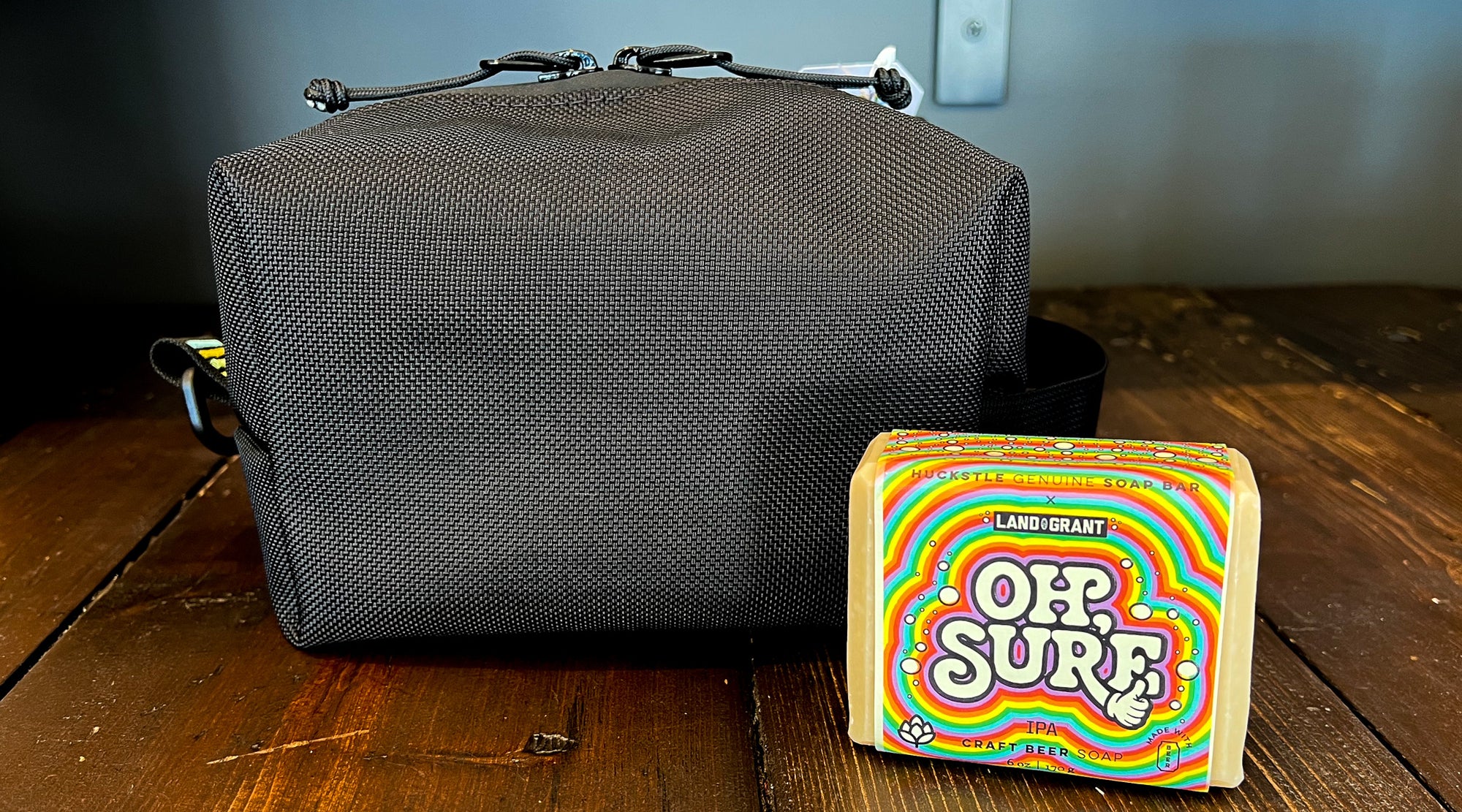 Black Ballistic Nylon Dopp Kit pictured with Beer Soap from Huckstle