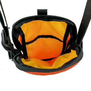 Orange crossbody bag - ripstop nylon - inside view showing yellow pack cloth