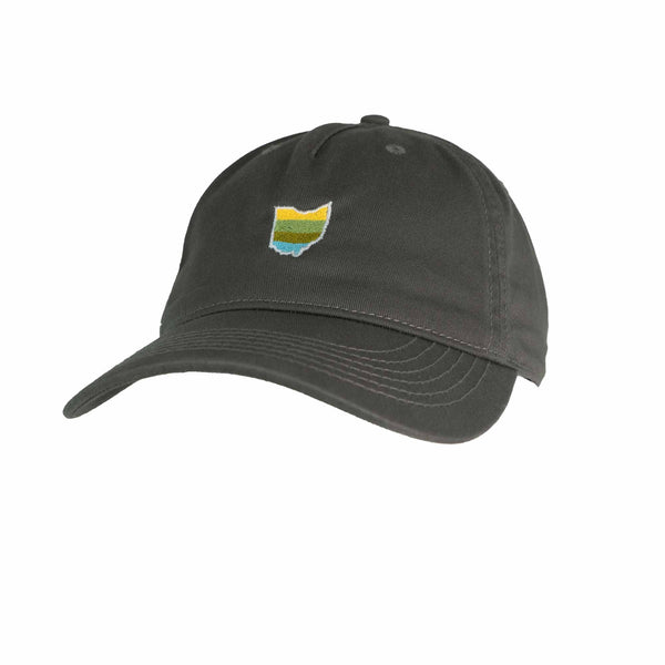 Scioto Made Ohio dad hat is built for comfort and style.  Embroidered Ohio on the front features our Scioto Made stripes that represent our passion for the outdoors water, earth, trees and sun. 100% Organic Cotton in charcoal