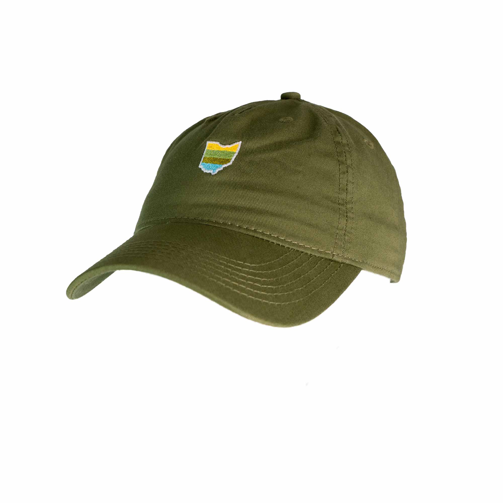 Scioto Made Ohio dad hat is built for comfort and style.  Embroidered Ohio on the front features our Scioto Made stripes that represent our passion for the outdoors. 100% Organic Cotton in Olive green. 