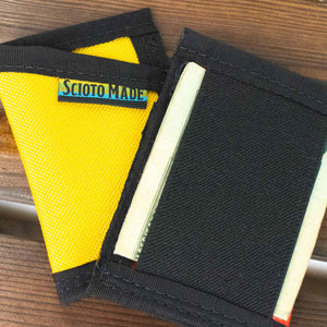 Scioto Made skip wallet yellow front back view 01