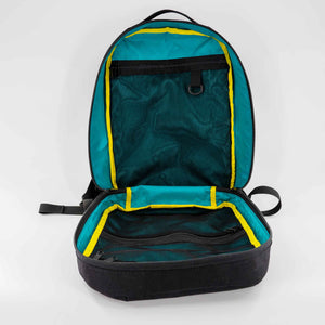 21L backpack showing the interior mesh pockets and open clamshell design.