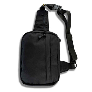 The city sling bag is ready to take on your morning commute and beyond! Throw it over your shoulder and you're ready to go. Built to last using 1000D Cordura and paired with a YKK water resistant zipper. Inside you can fit a small laptop and plenty of interior storage to keep your items organized. Size 12.5 inches by 10 inches by 2 inches. Exterior color black and inside color silver. 