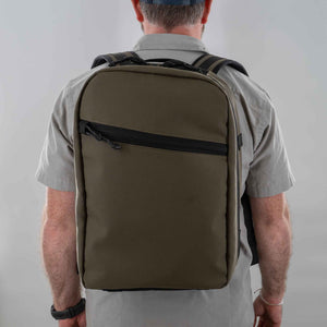 21L backpack shown in ranger green. front view.