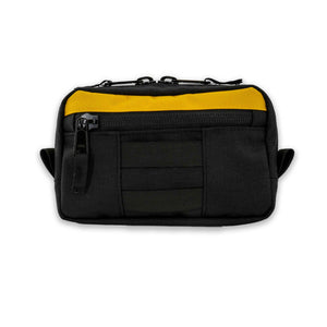 Lane Sling bag made from black and yellow 1000D Cordura. Front View.