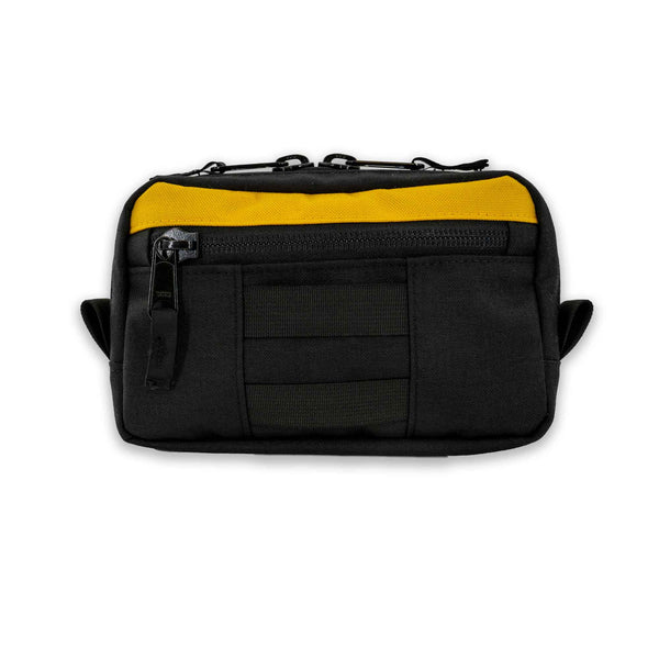 Lane Sling bag made from black and yellow 1000D Cordura. Front View.