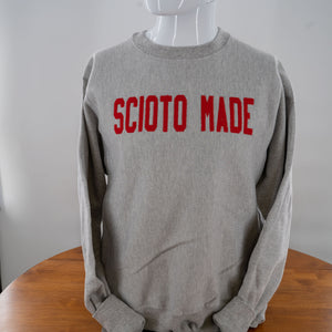 Scioto Made Varsity Sweatshirt in oxford gray with Red felt lettering.
